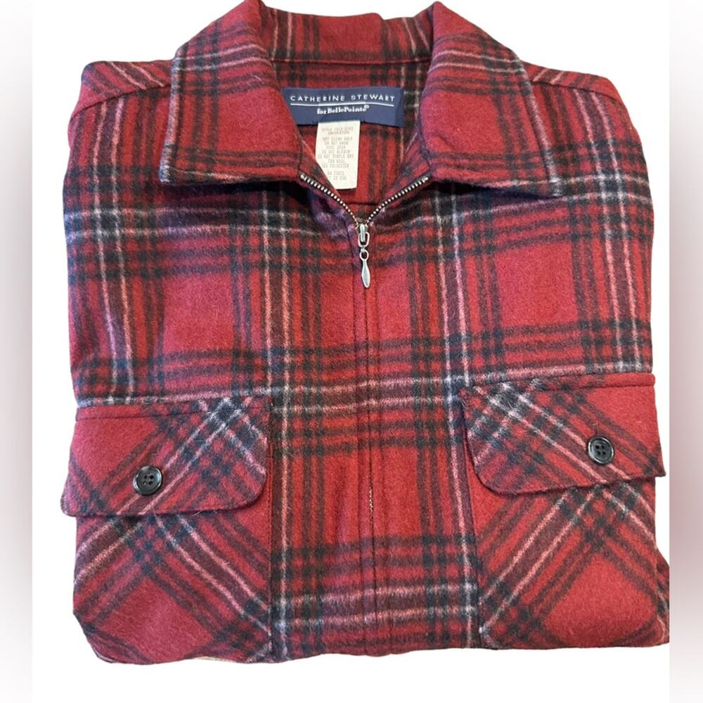 Vintage Catherine Stewart Women’s Med Burgundy Wool Blend Shacket Full Zip